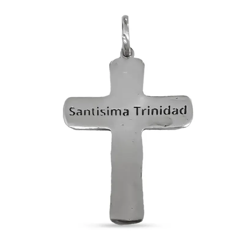 Santísima Trinidad cruz crucifijo plata Ley 925m maciza 39 mm. colgan