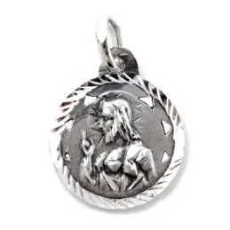 Medalla colgante plata Ley 925m escapulario macizo 15mm. Cristo Corazón de Jesús Virgen del Carmen