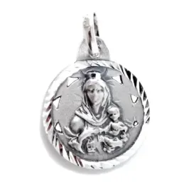 Medalla colgante plata Ley 925m escapulario macizo 15mm. Cristo Corazón de Jesús Virgen del Carmen