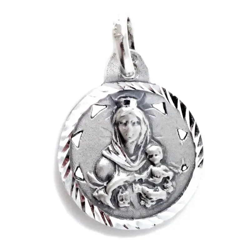 Medalla colgante plata Ley 925m escapulario macizo 15mm. Cristo Corazón de Jesús Virgen del Carmen