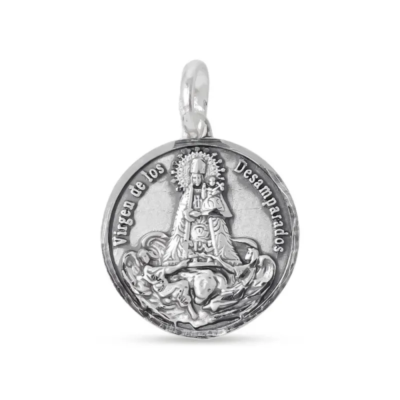Virgen de los Desamparados Medalla Plata Ley 925m maciza 22 mm.. Grab