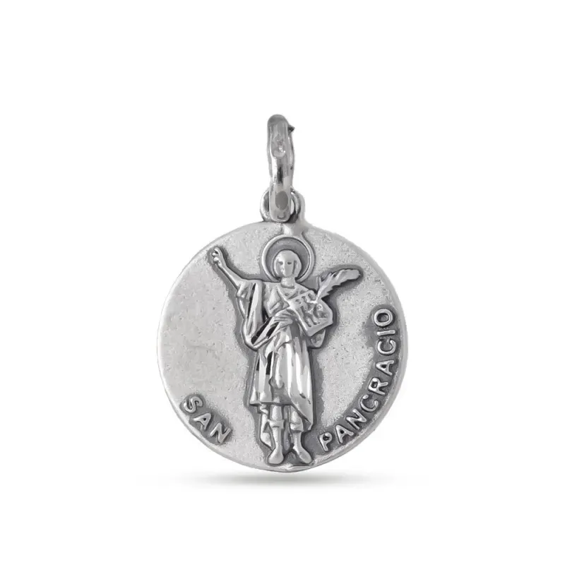 San Pancracio Medalla Plata Ley 925m maciza 17 mm. lisa mate detalles