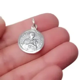 Santa Gema Medalla Plata Ley 925m maciza 18 mm. bisel liso