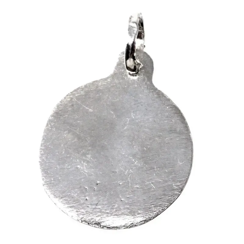 Medalla colgante plata Ley 925m maciza 21mm. Virgen María Auxiliadora tallada trasera lisa