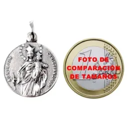 Medalla colgante plata Ley 925m maciza 21mm. Virgen María Auxiliadora tallada trasera lisa