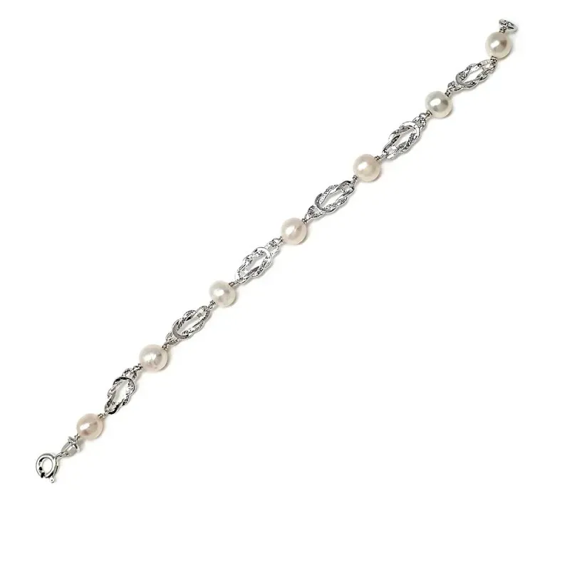 Pulsera plata ley 925m 16cm. perla cultivada nudo marinero [AB5583]