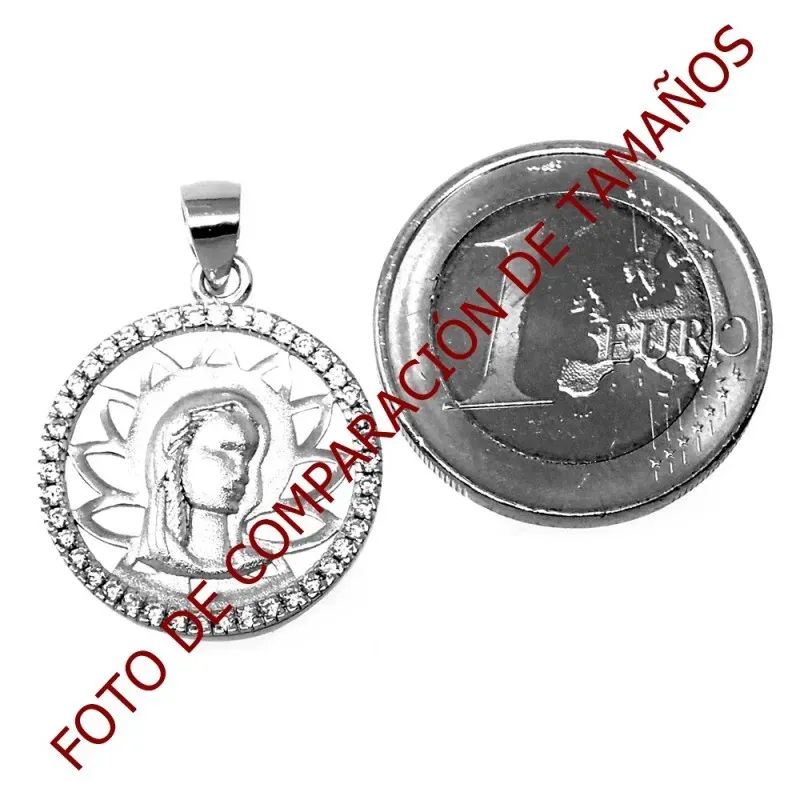 Colgante plata Ley 925m bicolor Virgen Niña redondo [AB5584]