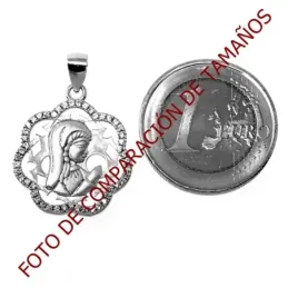 Colgante plata Ley 925m bicolor Virgen Niña flor circonitas [AB5586]