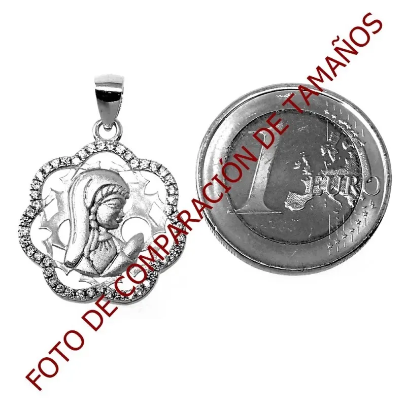 Colgante plata Ley 925m bicolor Virgen Niña flor circonitas [AB5586]