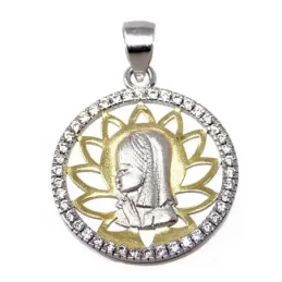 Colgante plata Ley 925m bicolor Virgen Niña circonitas [AB5589]