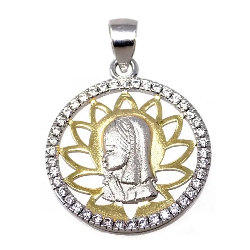 Colgante plata Ley 925m bicolor Virgen Niña circonitas [AB5589]