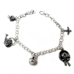 Pulsera plata Ley 925m fetiche 19cm. motivos jardinería  [AB4895]