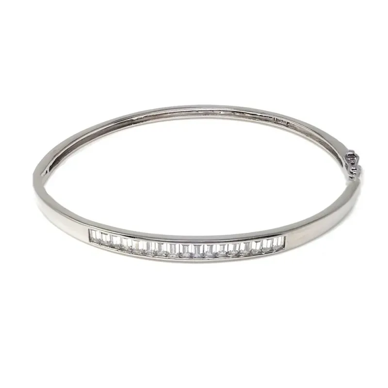 Brazalete pulsera plata Ley 925m mujer 71 mm. lisa combinada circonit