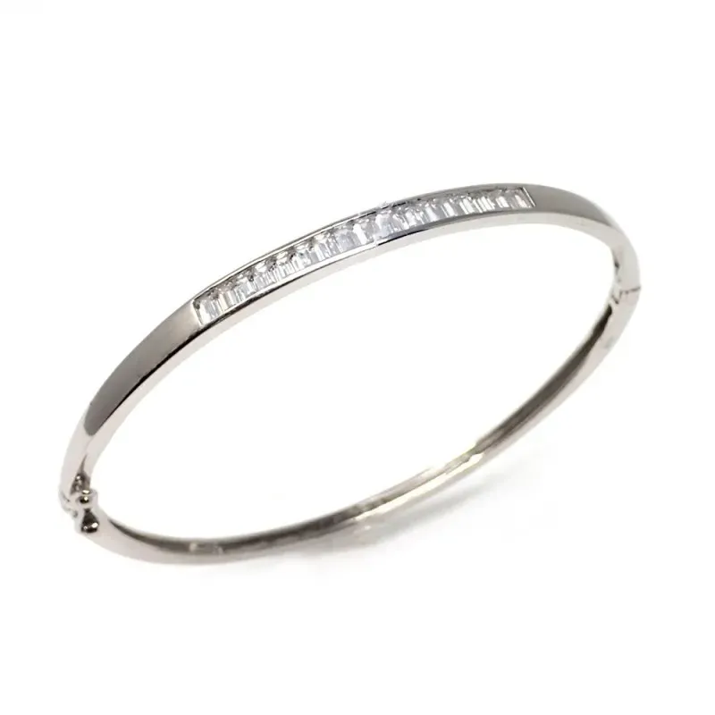 Brazalete pulsera plata Ley 925m mujer 71 mm. lisa combinada circonit