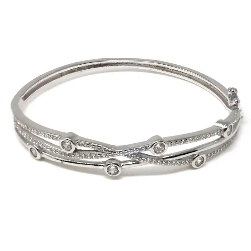 Brazalete pulsera plata Ley 925m mujer 54 mm. bandas combinadas circo