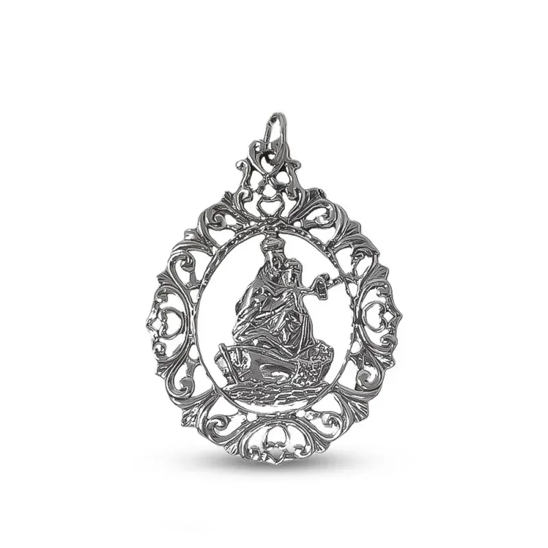 Medalla plata Ley 925m Virgen Carmen 50mm. cerco tallado filigranas mujer