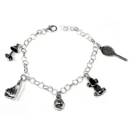Pulsera plata Ley 925m fetiche 18.5cm. motivos deportes [AB4897]
