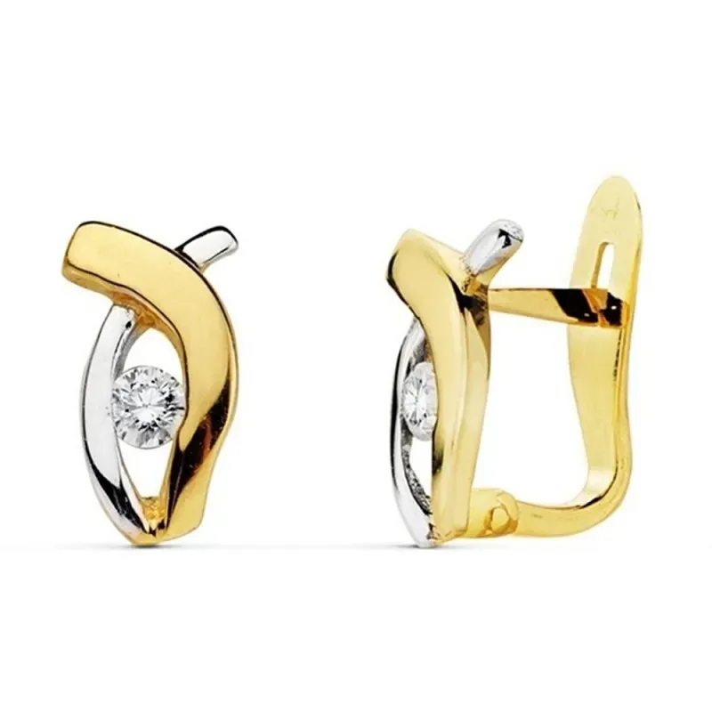 Pendientes oro 18k bicolor 10mm. circonitas primera comunión [AB0733]