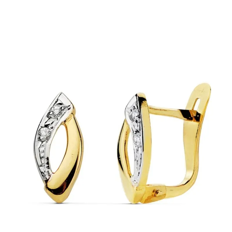 Pendientes oro 18k bicolor 11mm. circonita primera comunión [AB0740]