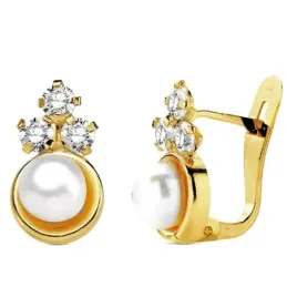 Pendientes oro 18k perla con circonita 12mm. [AB3108]