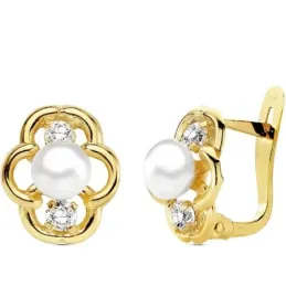 Pendientes oro 18k perla con circonita 11mm. [AB3111]