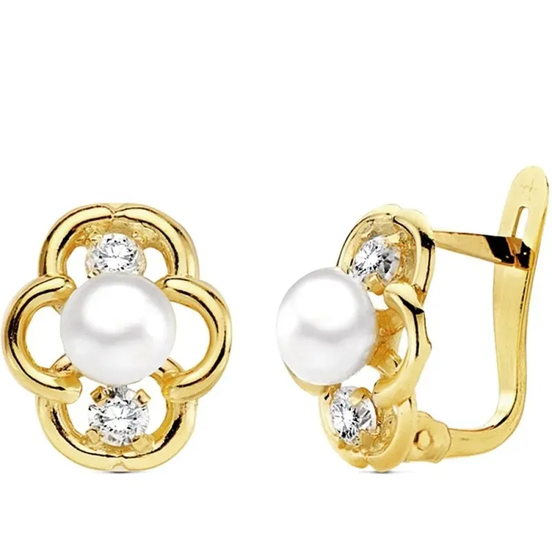 Pendientes oro 18k perla con circonita 11mm. [AB3111]