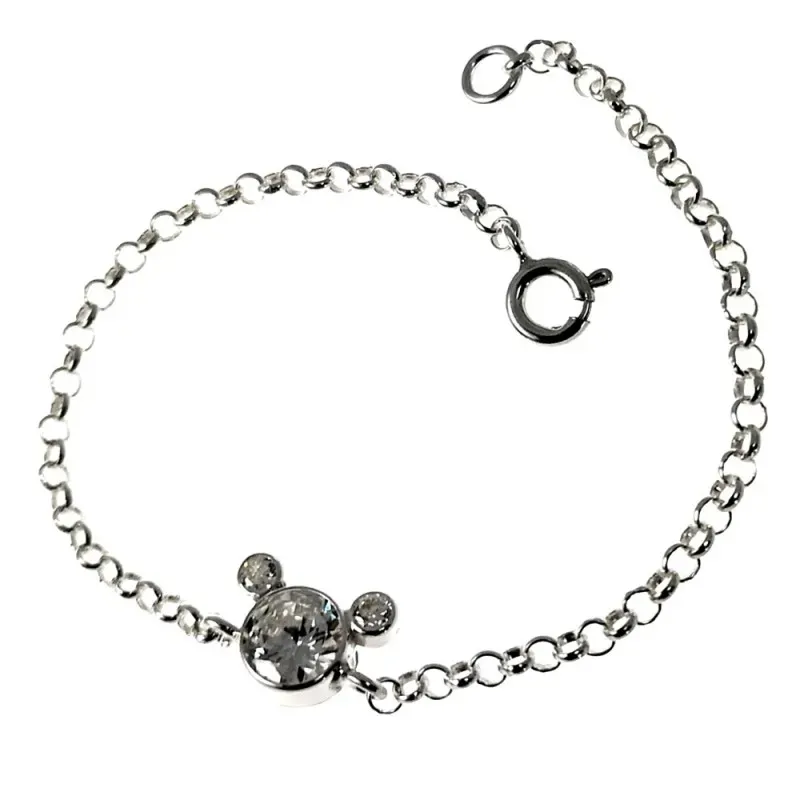 Pulsera plata Ley 925m. infantil 16cm. circonita color blanco cadena rolo motivo chatón