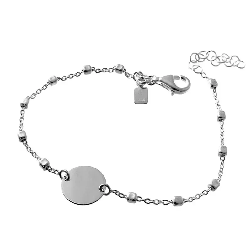 Pulsera plata Ley 925m. cadena 17cm. niña combinada bolas motivo disco liso 11mm. cierre mosquetón