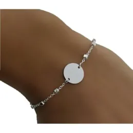Pulsera plata Ley 925m. cadena 17cm. niña combinada bolas motivo disco liso 11mm. cierre mosquetón