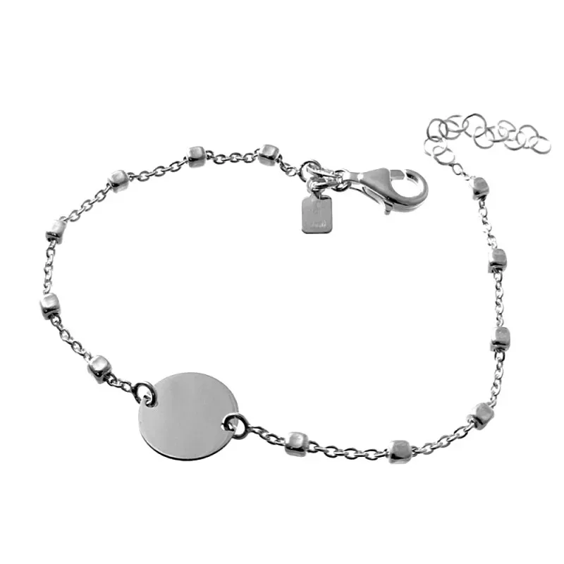 Pulsera plata Ley 925m. cadena 17cm. combinada bolas motivo disco liso 11mm. niña cierre mosquetón