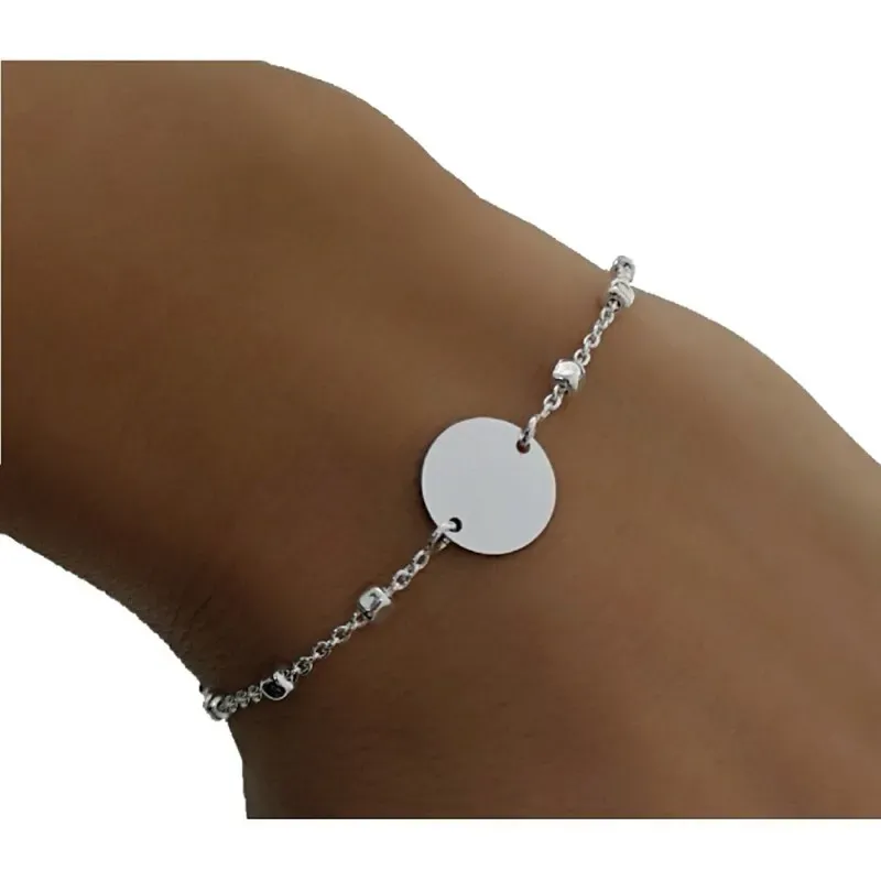 Pulsera plata Ley 925m. cadena 17cm. combinada bolas motivo disco liso 11mm. niña cierre mosquetón