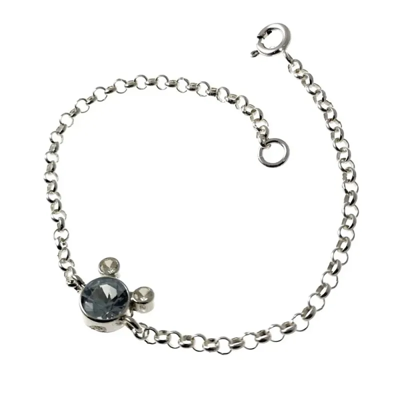 Pulsera plata Ley 925m. infantil 16cm. circonita color azul cadena rolo motivo chatón