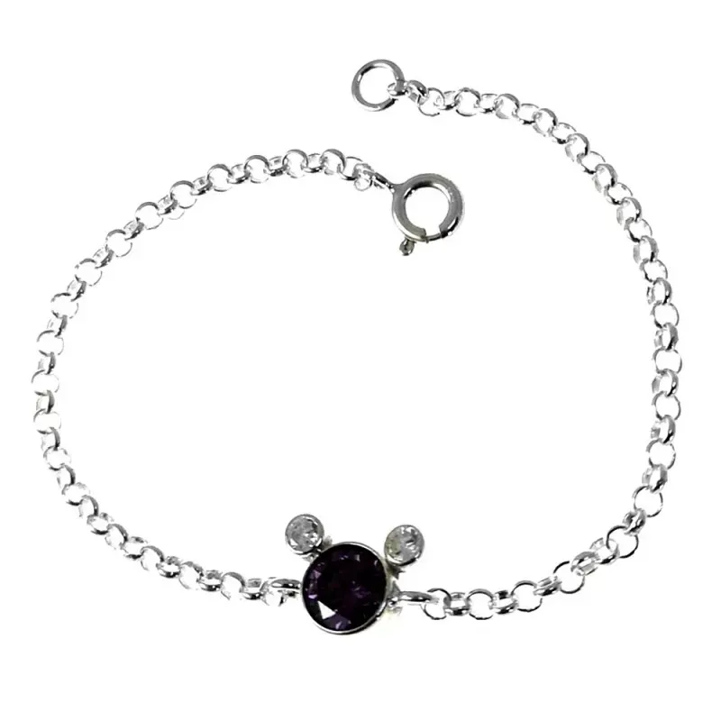 Pulsera plata Ley 925m. infantil 16cm. circonita color morado cadena rolo motivo chatón