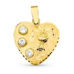 Colgante oro 18k niña 23 mm. Primera Comunión Cáliz combinado circoni