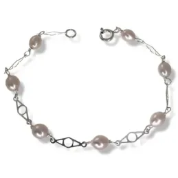 Pulsera plata Ley 925m niña 16 cm. Primera Comunión entrepiezas calad
