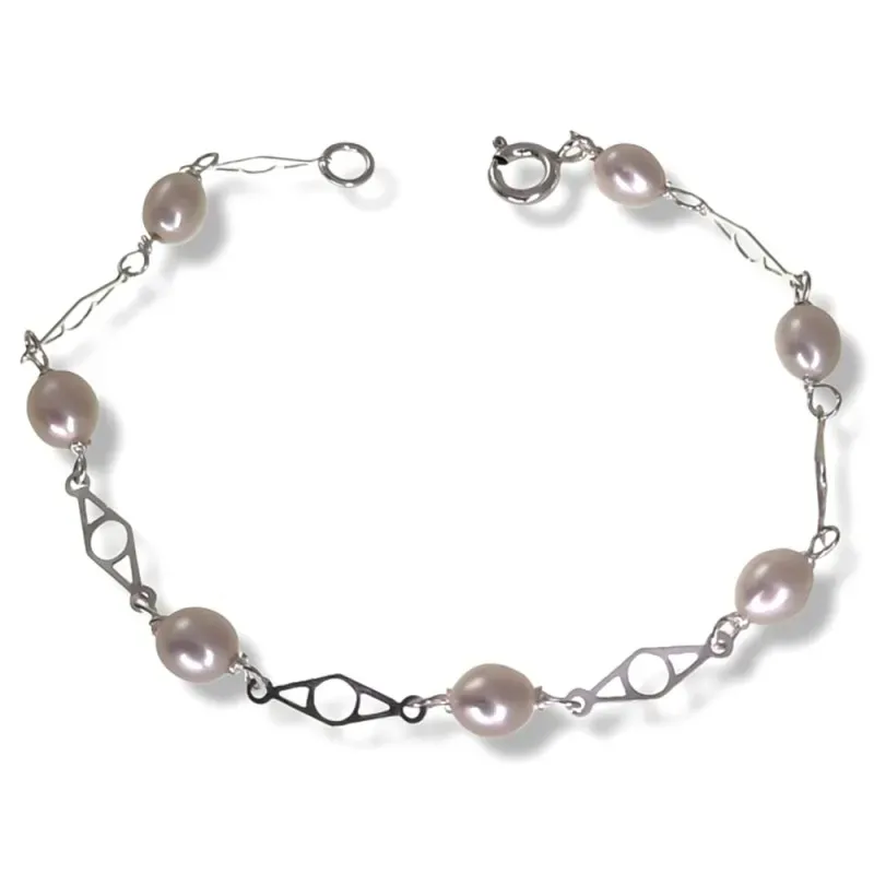 Pulsera plata Ley 925m niña 16 cm. Primera Comunión entrepiezas calad