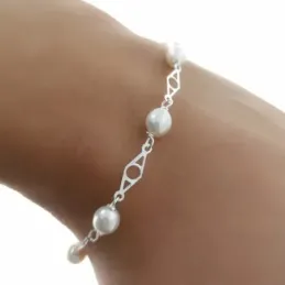 Pulsera plata Ley 925m niña 16 cm. Primera Comunión entrepiezas calad