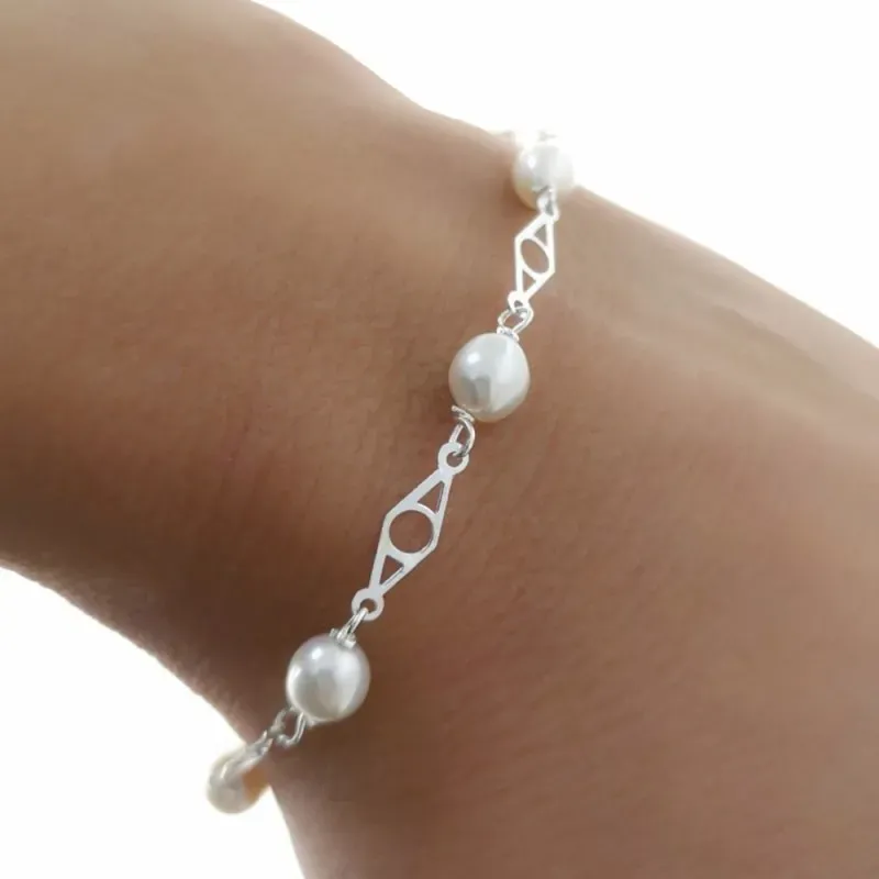 Pulsera plata Ley 925m niña 16 cm. Primera Comunión entrepiezas calad