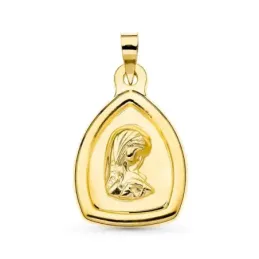 Virgen Niña medalla oro 18k niña 24 mm. bordes lisos relieve Primera