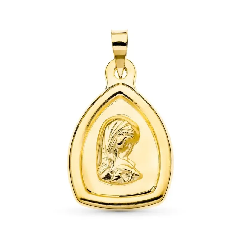Virgen Niña medalla oro 18k niña 24 mm. bordes lisos relieve Primera