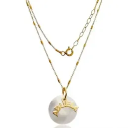 Collar Plata Ley 925m chapado oro 42 cm. colgante nácar 16 mm. ABUELA