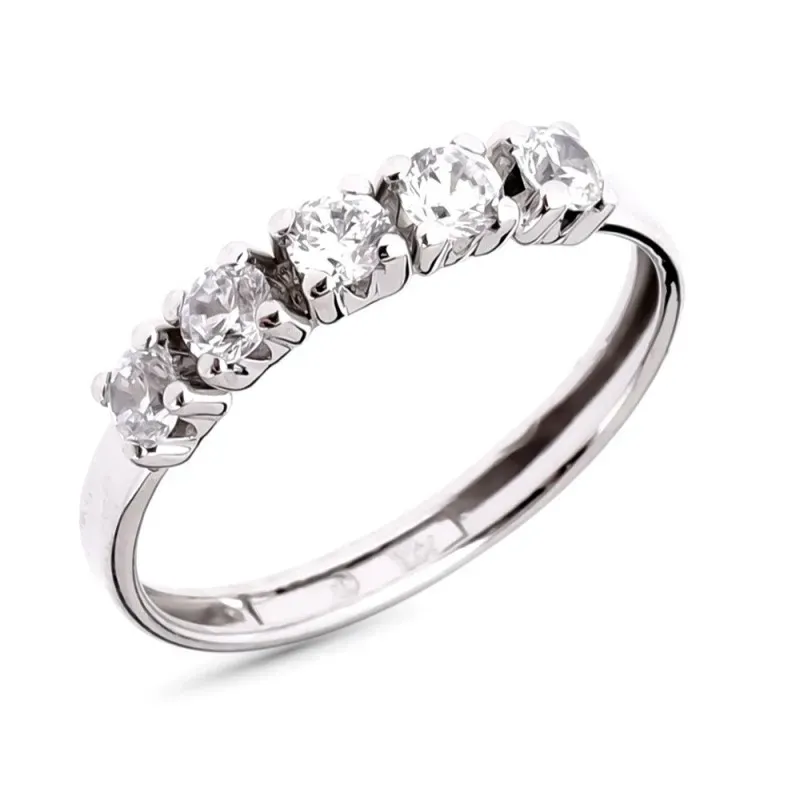 Sortija Oro Blanco 9k quintillo con circonitas con garras 3 mm.