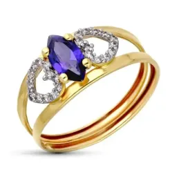 Sortija en Oro Bicolor 9k dos bandas circonita azul marquise combinad