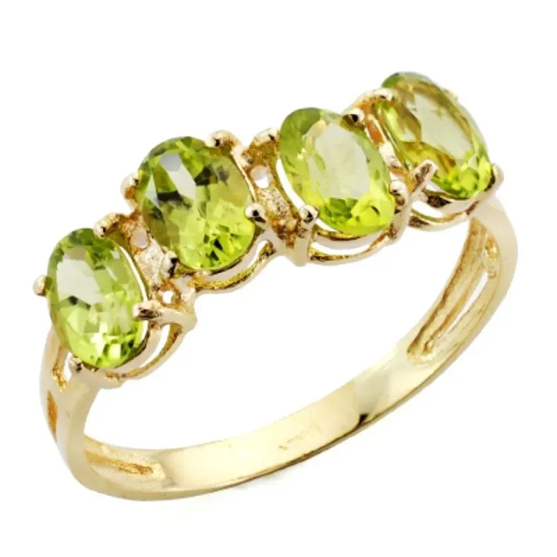 Sortija en Oro 9k con piedra natural olivina de 6 x 4 mm. con 1.88 ct