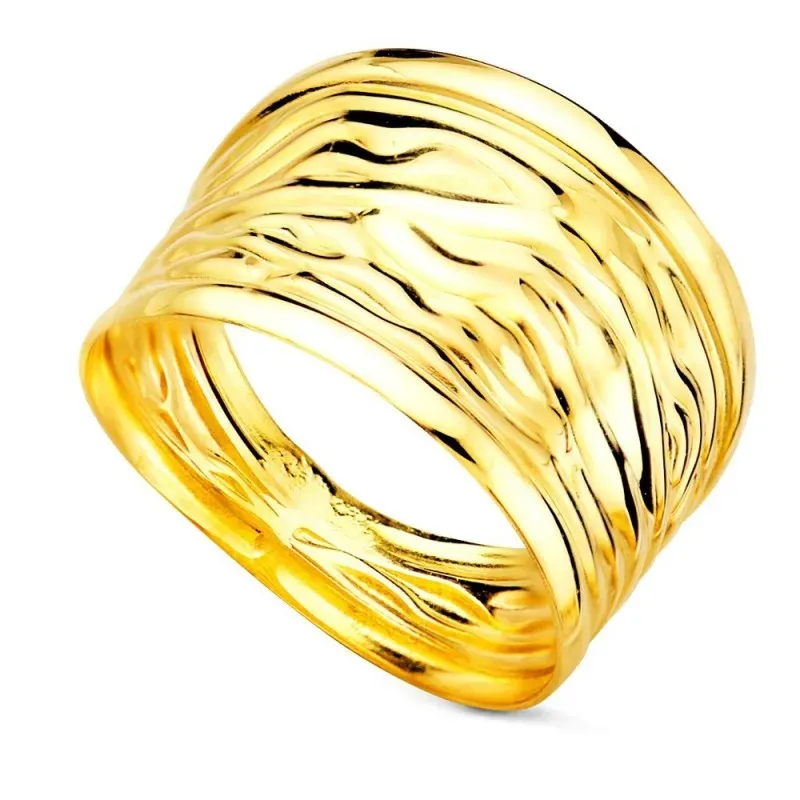 Sortija en Oro de 9k estampada acabada en brillo con ancho máximo de