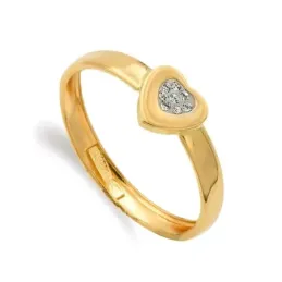 Sortija en Oro 9k con forma de corazón centro cabeza y circonitas anc