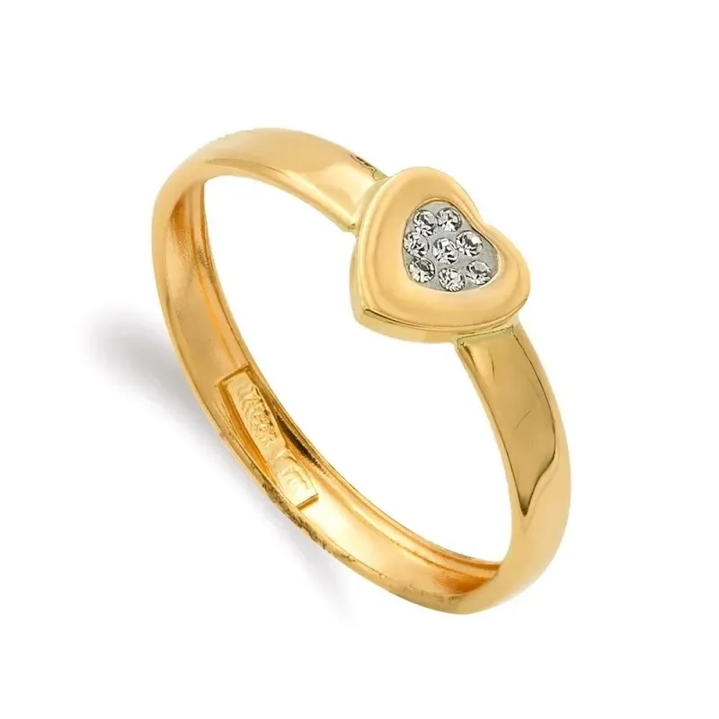 Sortija en Oro 9k con forma de corazón centro cabeza y circonitas anc