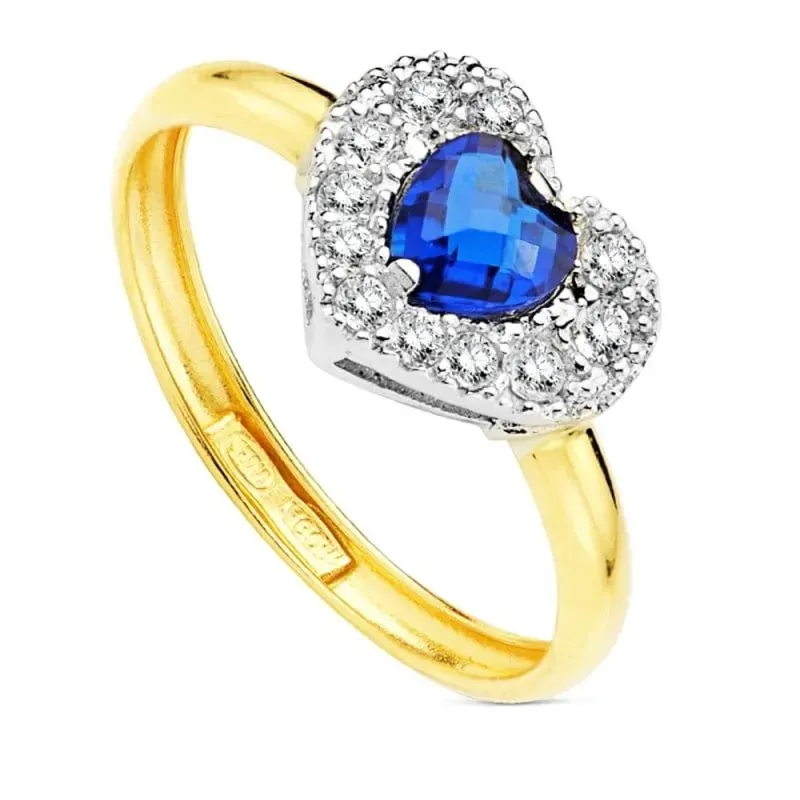 Sortija en Oro Bicolor de 9k con forma de corazón 12 x 10 mm. circoni