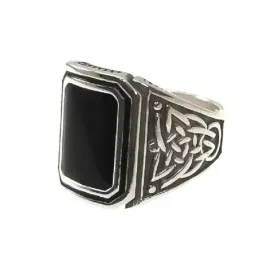 Sello plata Ley 925m hombre cabeza rectangular 25 mm. esmaltada negro