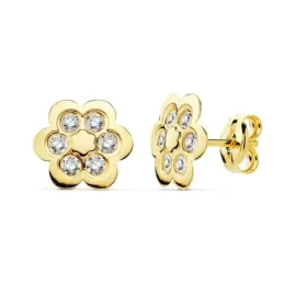 Pendientes oro 18k flor 9mm. circonitas pétalos [AB8874]